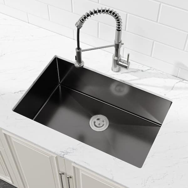 30 in. L Black Undermount Single Bowl 20G 304 Stainless Steel Handmade Kitchen Sink