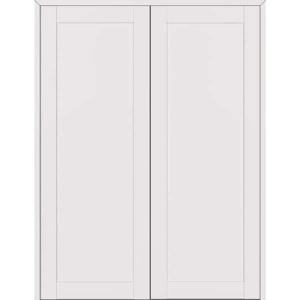 1 Panel Shaker 72 in. x 79.375 in. Both Active Snow White Wood Composite Double Prehung Interior Door