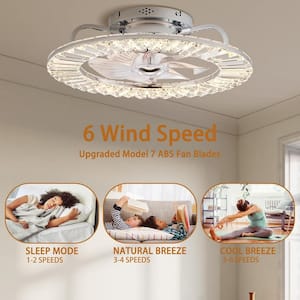 18.9 in. Indoor Modern Silver Crystal Ceiling Fan, Flush Mount Ceiling Fan with Light, Remote, App Control