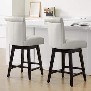 Dennis 26 in. Dark Grey Solid Wood Frame Swivel Counter Height Bar Stool with Back and Faux Leather Seat