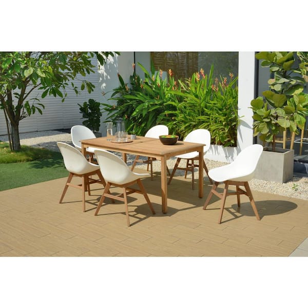 Ia Carilo Deluxe 7 Piece Teak Rectangular Patio Dining Set Malrec 6lauside Wt The Home Depot - Patio Dining Table Home Depot Canada