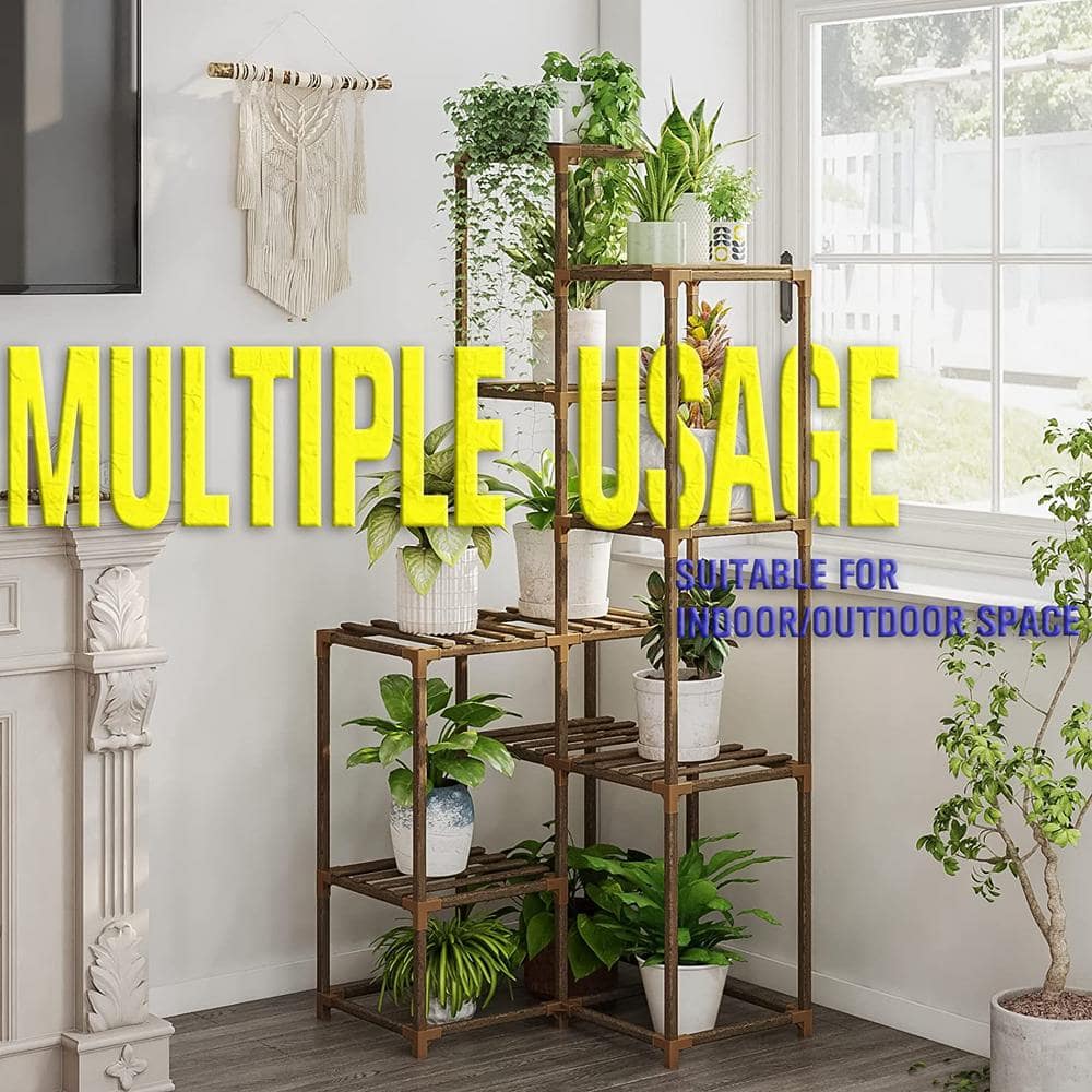Tall Natural Wood 5-Tier Corner Plant Stand for Indoor and Outdoor Use