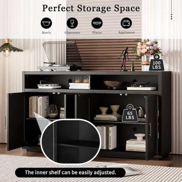 Runesay 60 in. W x 15.7 in. D x 33.36 in. H in Gray Brown MDF Ready to Assemble Floor Base Kitchen Cabinet Sideboard