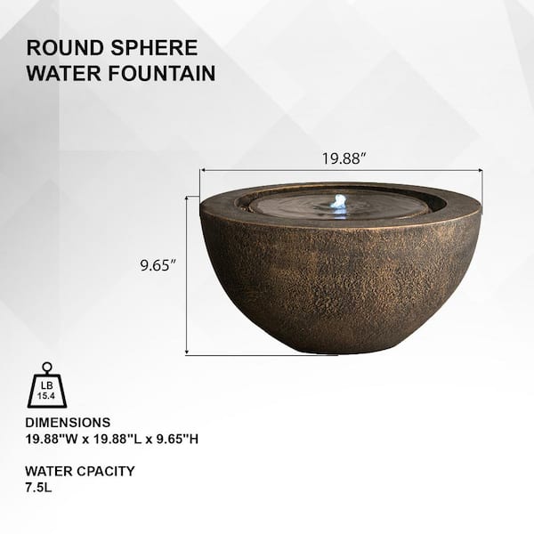 XBRAND 19.8 in. W Round Polyresin Water Floor Fountain with