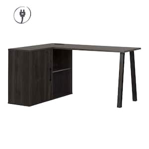 Zolten 59.75 in. L-Shaped Gray Oak Laminated Particle Board Desk with Metal Legs