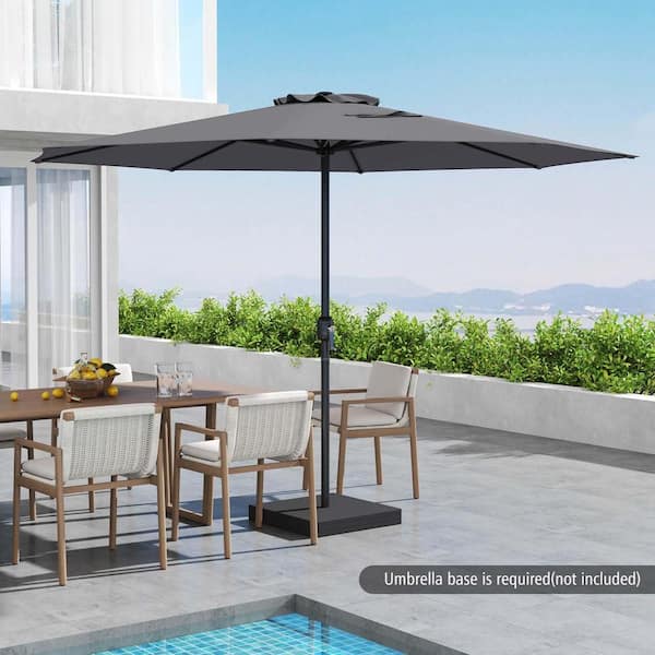 12 ft. Metal Market Patio Umbrella with Crank Handle 8-Sturdy Ribs in Gray