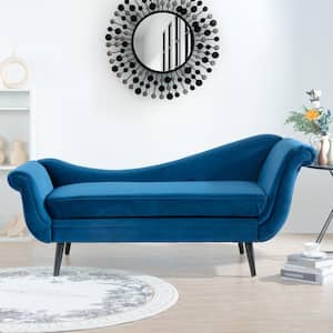 Calvert Contemporary 71 in. W Blue Flared Arm Fabric Rectangle Chaise Lounge