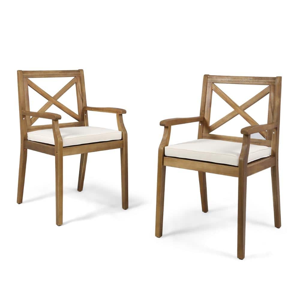 Set of 2 Acacia Wood Outdoor Dining Chairs With Cream Cushions for Backyards, Poolside Areas, and Gardens price history on PriceWatchPro