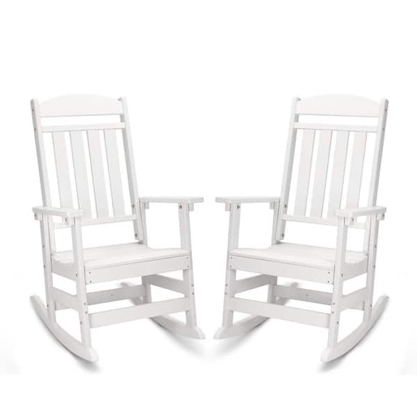 HARRIETT HOME LLC All Weather Resistant Recycled HDPE Plastic Porch Patio Outdoor Rocking Chair for Outdoor Indoor in White (Set of 2)
