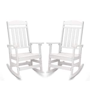 All Weather Resistant Recycled HDPE Plastic Porch Patio Outdoor Rocking Chair for Outdoor Indoor in White (Set of 2)
