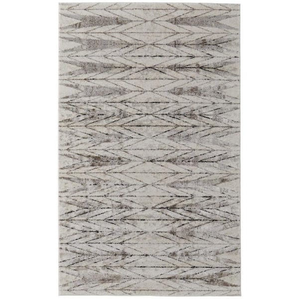 HomeRoots 4 ft. x 6 ft. Ivory, Brown Abstract Area Rug