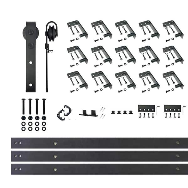 HOMACER 18 ft./216 in. Black Rustic Ceiling Mount Non-Bypass Sliding Barn Door Track and Hardware Kit for Single Door