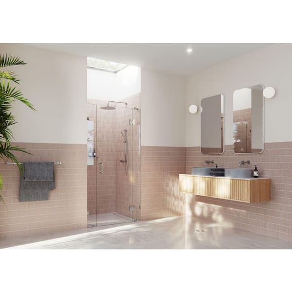 Glass Warehouse Stellar 39.25 in. W x 78 in. H Glass Hinged Pivot Frameless 3 Panel Inline Shower Door in Chrome