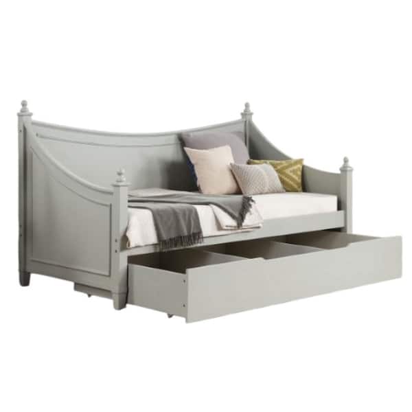 Benjara Kiki Light Gray Twin Daybed with 4-Poster Design