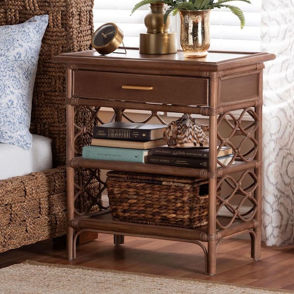 Akane Antique Brown Rattan 1-Drawer Nightstand