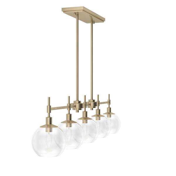 Hunter - Xidane 5-Light Alturas Gold Billiard Chandelier With Clear Glass Shades