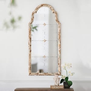 22 in. x 48 in. x 1.8 in. Cream Gold Framed Wood Arched Bathroom Storage Wall Cabinet Mirror with Decorative Window Look