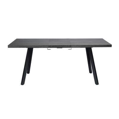 Classical Black Extendable Table Rectangular MDF Wood Tabletop Dining Table with Metal Legs