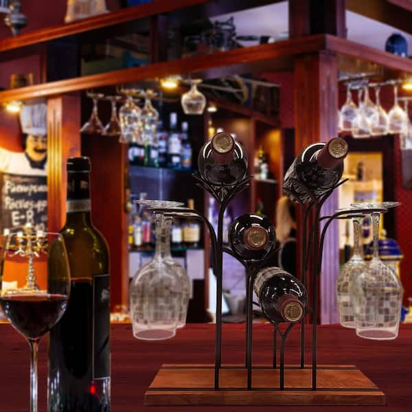 6.3 in. D x 13.4 in. W x 13.4 in. H Tabletop Wood Wine Glass Rack for Home Decor and Kitchen Storage Rack, Black