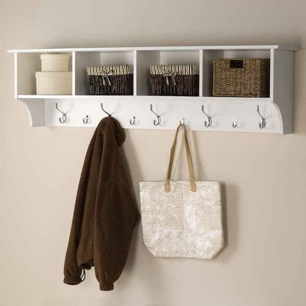 Prepac 60 In Wall Mounted Coat Rack White Wec 6016 The Home Depot - Wall Mounted Hooks With Shelf