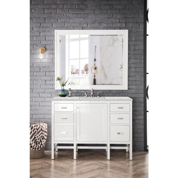James Martin Vanities Addison 48 in. W x 23.5 in. D x 35.5 in. H Bath Vanity in Glossy White with Quartz Vanity Top in Eternal Jasmine Pearl