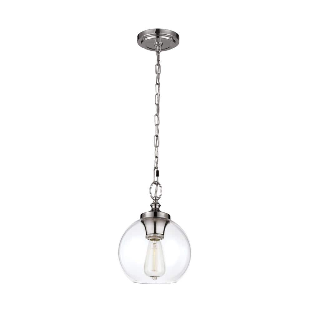 Polished Nickel Mini Globe Pendant with Clear Glass Shade