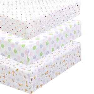 3-Piece Colorful Cotton Polka Dot Zoo Animal Friends Crib/Toddler Fitted Sheets