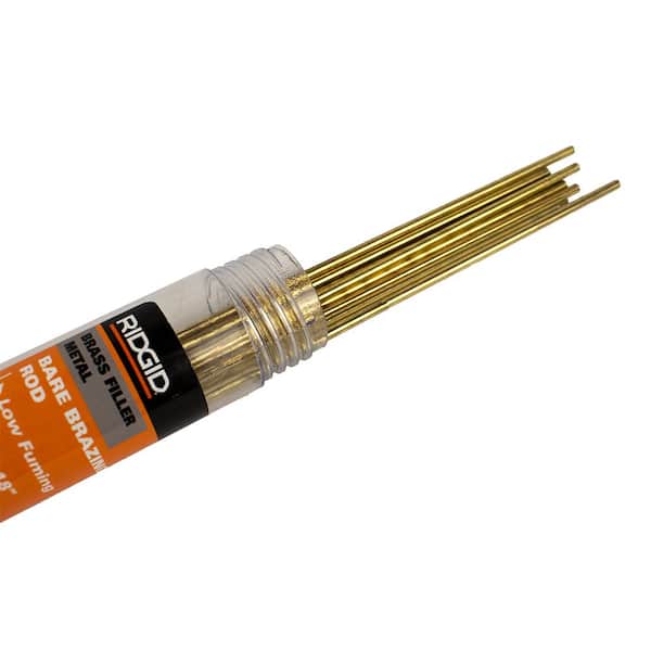 RIDGID 1/8 in. x 18 in. 10 Rods Low Fume Brass Brazing Rod, (Welding Rod)