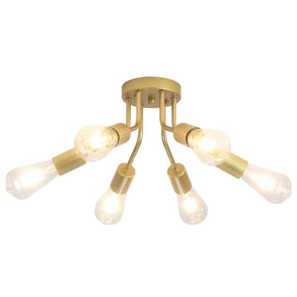 14.76 in. 6-light Golden Modern Linear Semi-Flush Mount for Foyer with No Bulbs Included