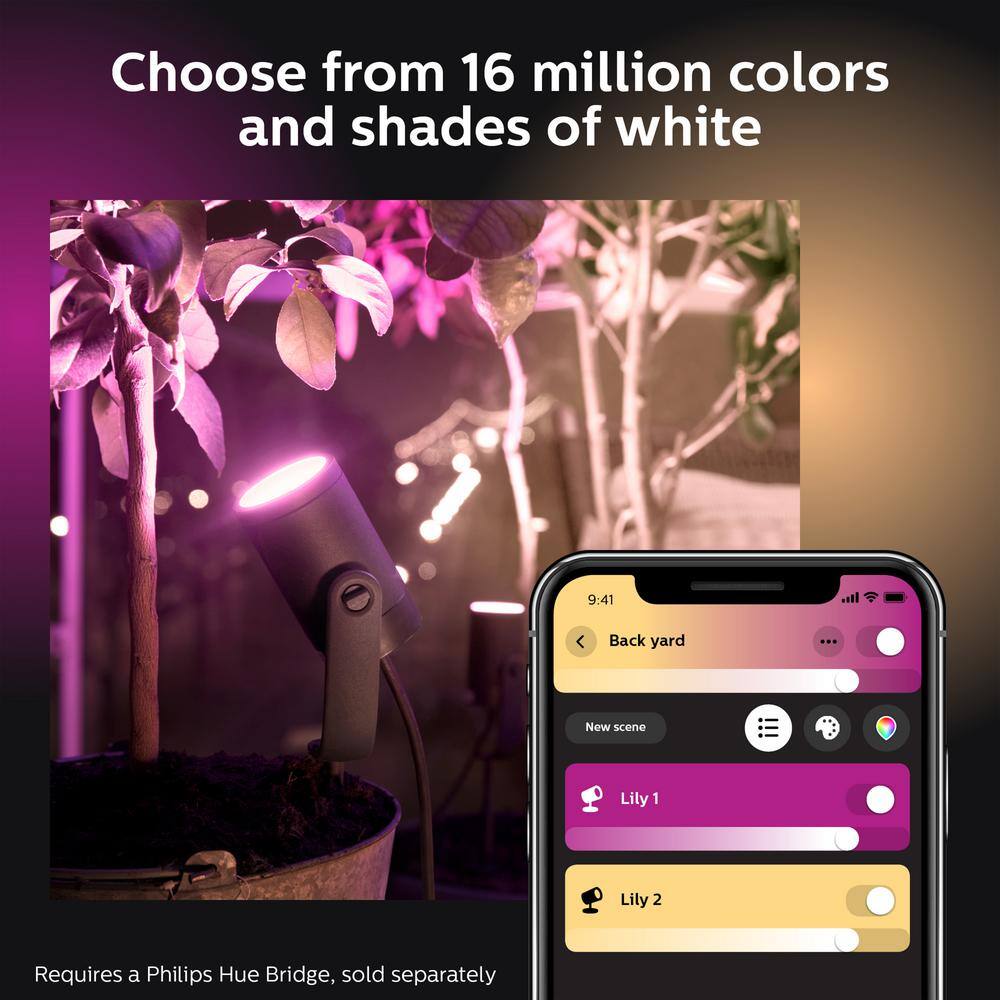 Philips Hue Lily Black Outdoor Smart Spot Light Base Kit 3-Pack