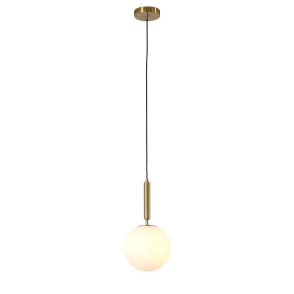 60-Watt 1 Light Brass Globe Glass Mini Pendant Light for Kitchen Island Hallway Bedroom, E12 Base