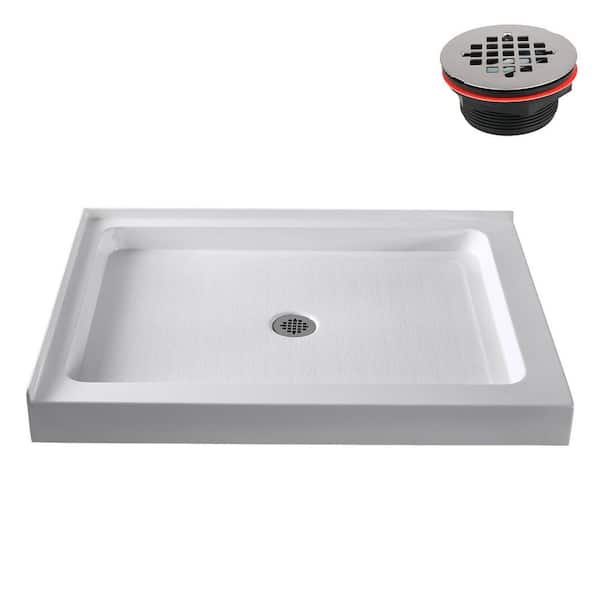 GB-604-420 48 in. x 36 in. Corner Acrylic Shower Base in Glossy White With Center Drain, Drain Included