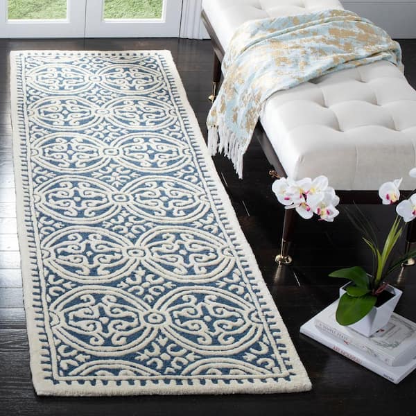 Cambridge Navy Blue/Ivory 3 ft. x 12 ft. Geometric Medallion Runner Rug