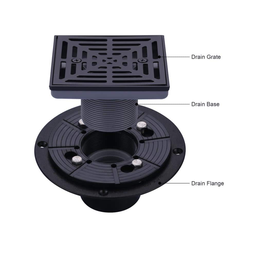 4.5 Inch Matte Black Stainless Steel Square Floor Drain