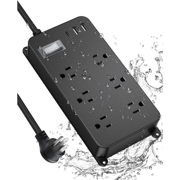 Lukyamzn Outdoor Power Strip Weatherproof Waterproof Extension Cord with Surge Protector 6 Outlets 3 USB Ports 6 ft. Cord