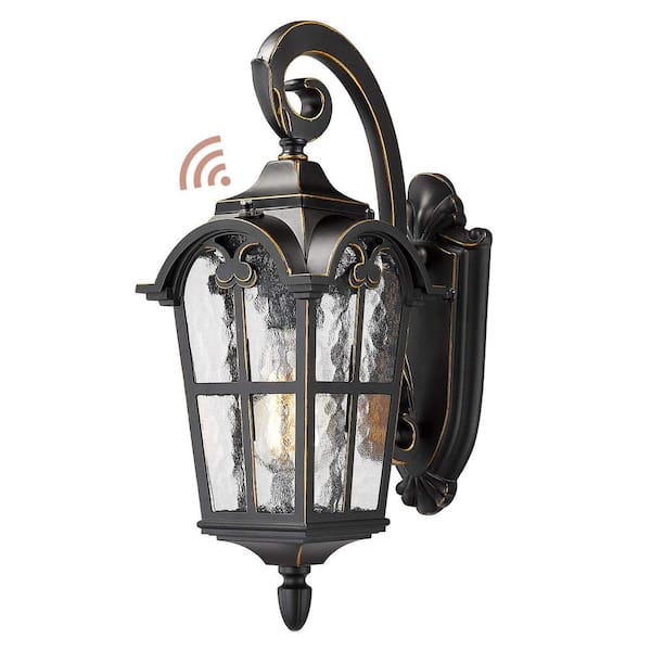 1-Light 17.5 in. Black Finish Shade Dusk to Dawn Hardwired Sensor Outdoor Wall Lantern Light Sconce