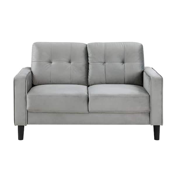 EVERGLADE HOME Talon 54.5 in. W Square Arm Velvet Straight Love Seat in Gray