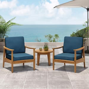 Willowbrook Teak Brown Removable Cushions Wood Outdoor Patio Lounge Chair with Dark Teal Cushion (2-Pack)