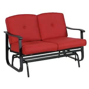 Belden Park 46 in. 2-Person Furniture Patio Metal Outdoor Glider with Red Cushion, Cushion