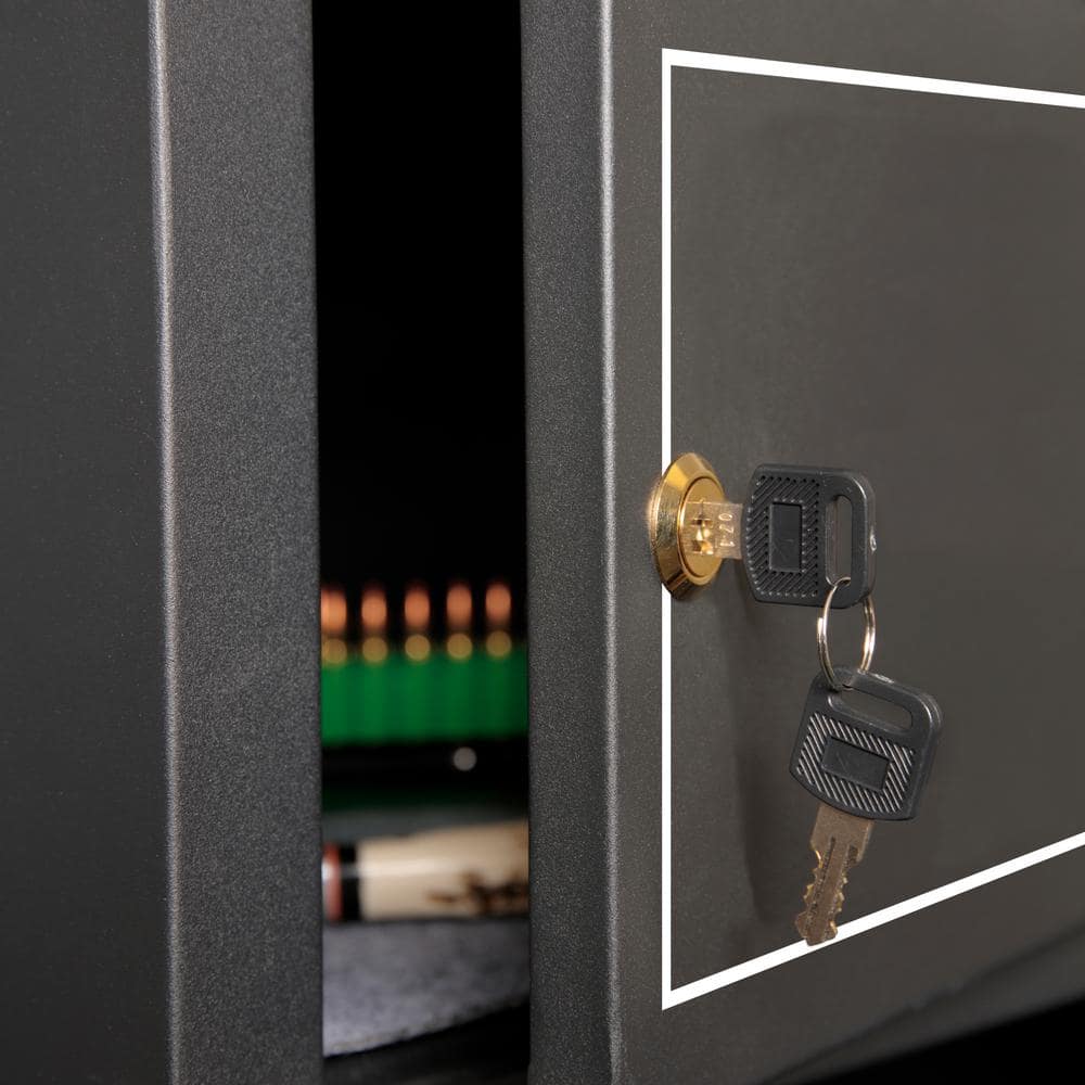 Black Metal 5-Rifle Locking Gun Storage Cabinet with Pistol Compartment