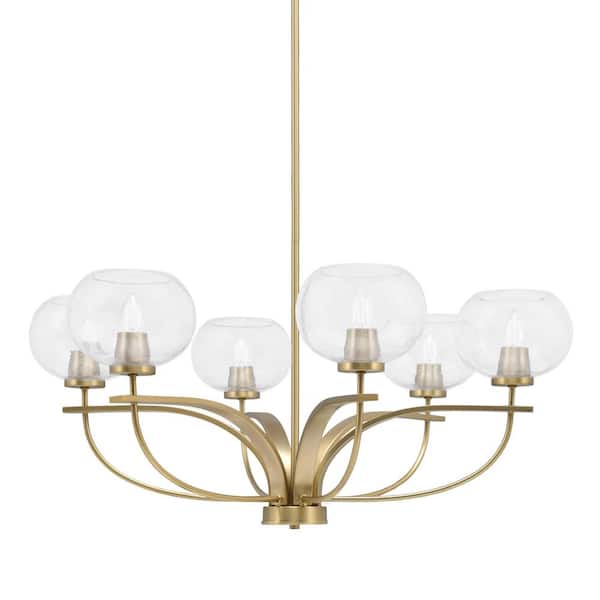 Unbranded Olympia 6 Light, Uplight, Chandelier, New Age Brass Finish, 7 in. Clear Bubble Glass