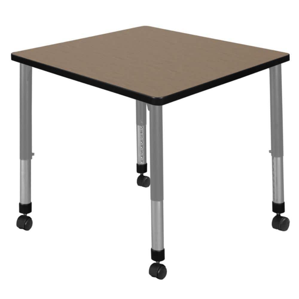 Kee 30 in. Square Noble Oak Height Adjustable Mobile Classroom Activity Table Desk with Grey Base