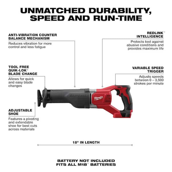 M18 18V Lithium-Ion Cordless SAWZALL Reciprocating Saw (Tool-Only) w/ SAWZALL Blades (17 PC)