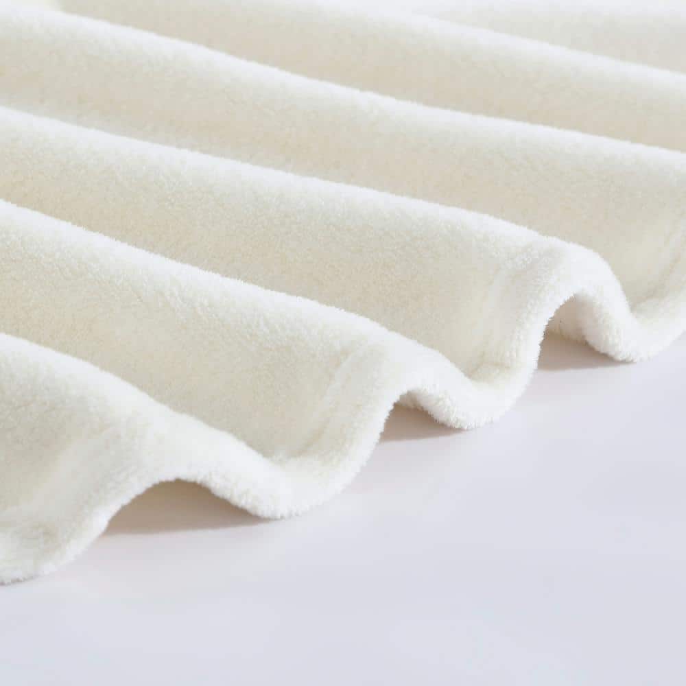 Ivory Full/Queen Ultra Soft Plush Fleece Reversible Blanket
