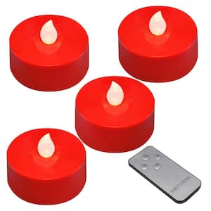 Red Battery Operated Extra Large Tea Lights with Remote Control and 2-Timers (4-Count)