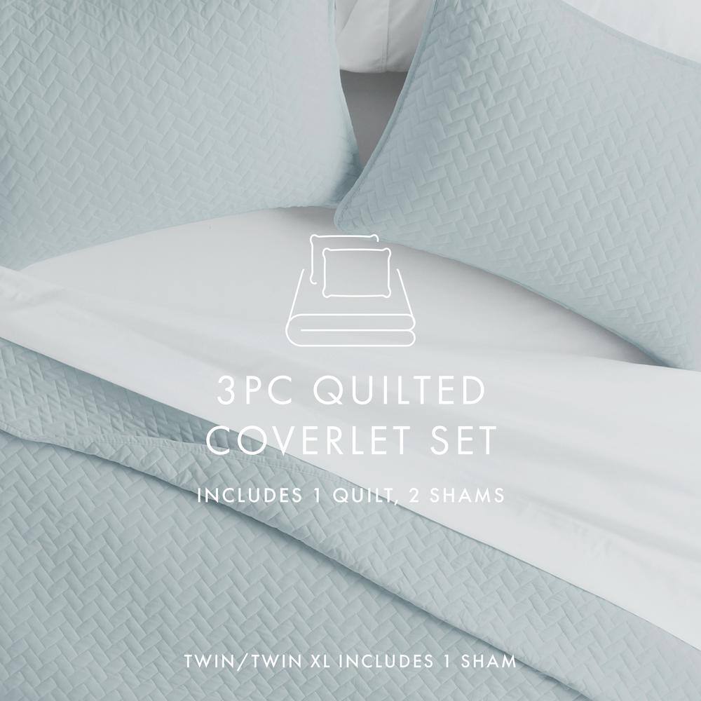 Pale Blue Twin Microfiber Quilted Coverlet & Sham Set