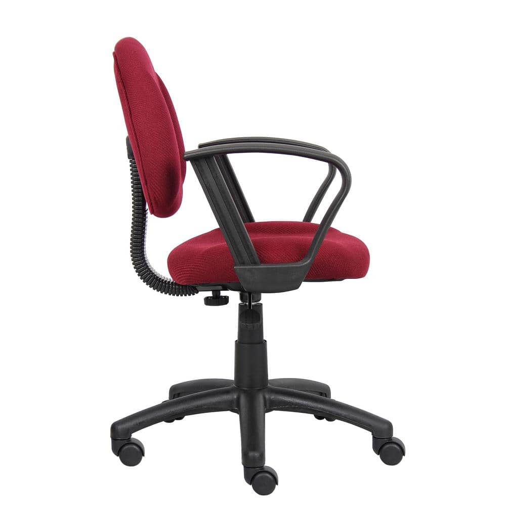 Ergonomic Swivel Task Chair with Fixed Arms in Burgundy Leather