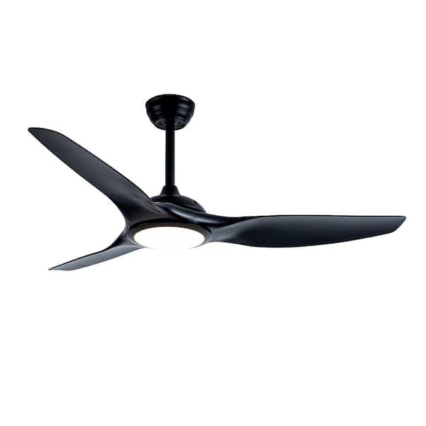 52 in. Black Quiet Reversible DC Motor Ceiling Fan with Remote Control, Adjust Height 3-Color Temperature