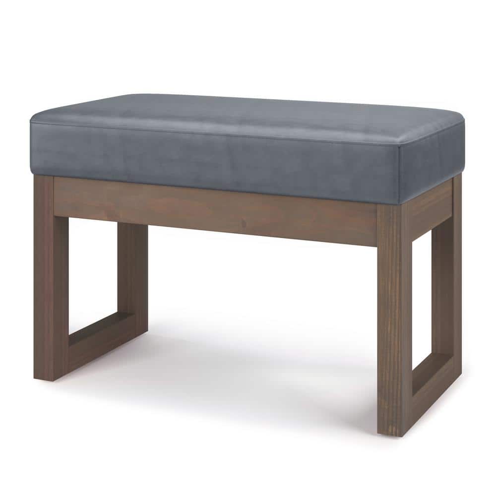 Milltown Stone Grey Faux Leather Narrow Profile Ottoman Bench