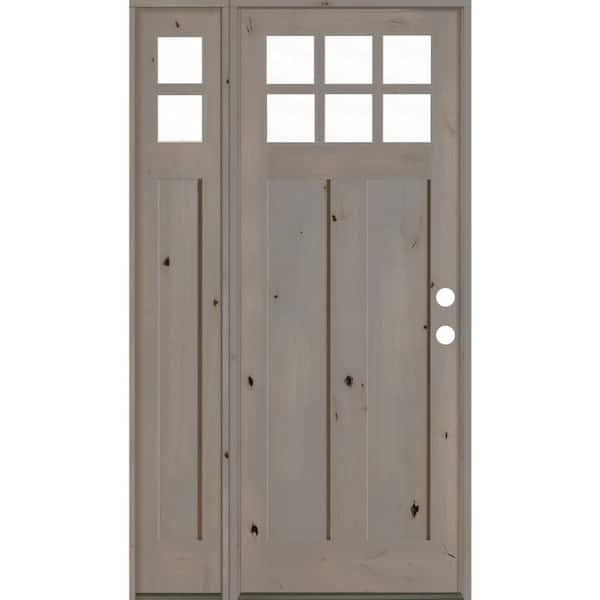 Krosswood Doors 56 in. x 96 in. Craftsman Alder 2-Panel Left Hand/Inswing Clear Glass Gray Stain Wood Prehung Front Door